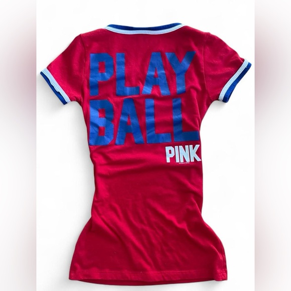 PINK Victoria's Secret Tops - VS PINK baseball deep vneck tee
